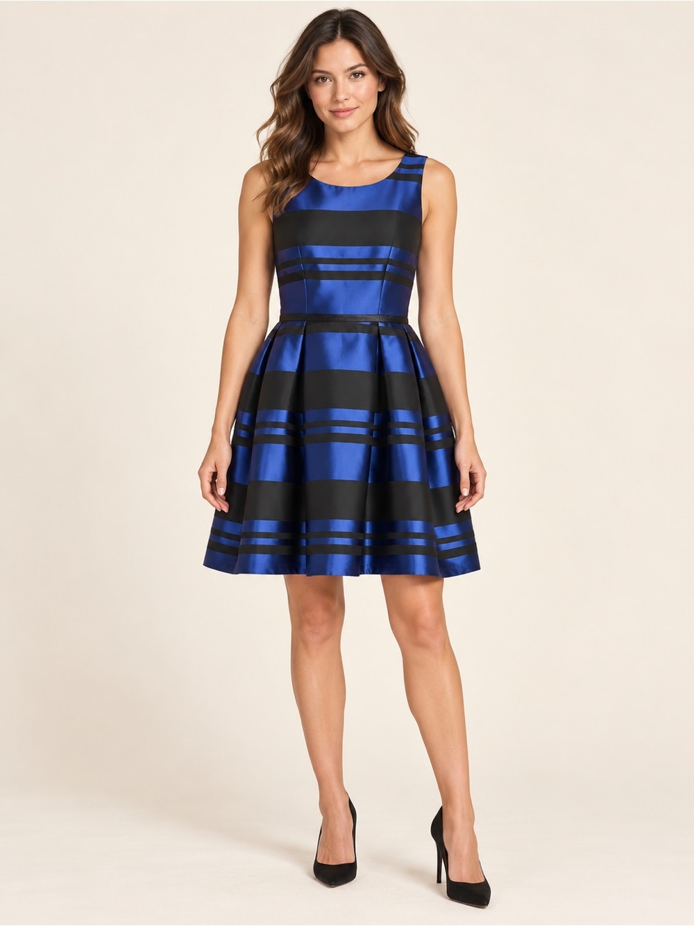 Southern Tide Yacht Blue Black Striped Fit & Flare Dress 6 NWT